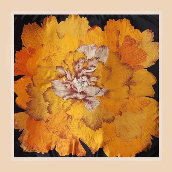 Mrs Kegler Accessories - Elle Black & Yellow Gold Flower Satin Scarf